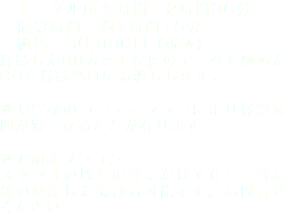 ・トータル所要時間：2時間30分 ・撮影時間：約1時間15分 ・価格：30,000円（税込） 撮影した80カット程度のデータを納めたCDを撮影当日にお渡しします。 ※お客様のコンディションにより撮影時間が短くなることが有ります。 ※追加オプション スタジオの既存の背景だけでなく、背景紙の使用した撮影も可能です。お問合せください。